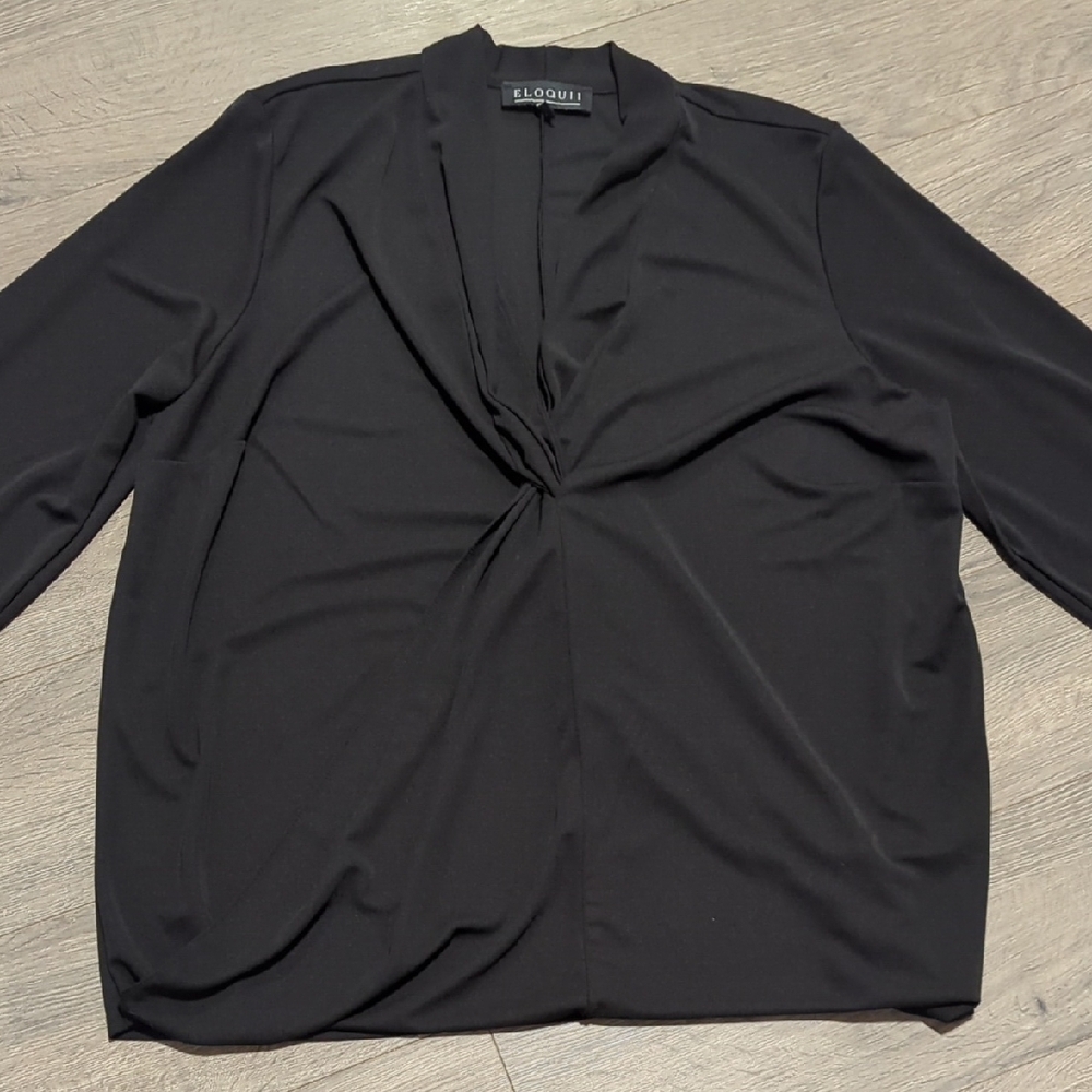 Eloquii Black Twist-Detail Long Sleeve Blouse